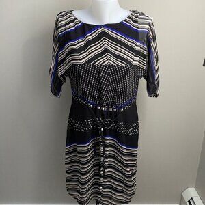 Le Chateau Gray/Black Lined Open Shoulder Midi Dress with Waist Tie Size Small